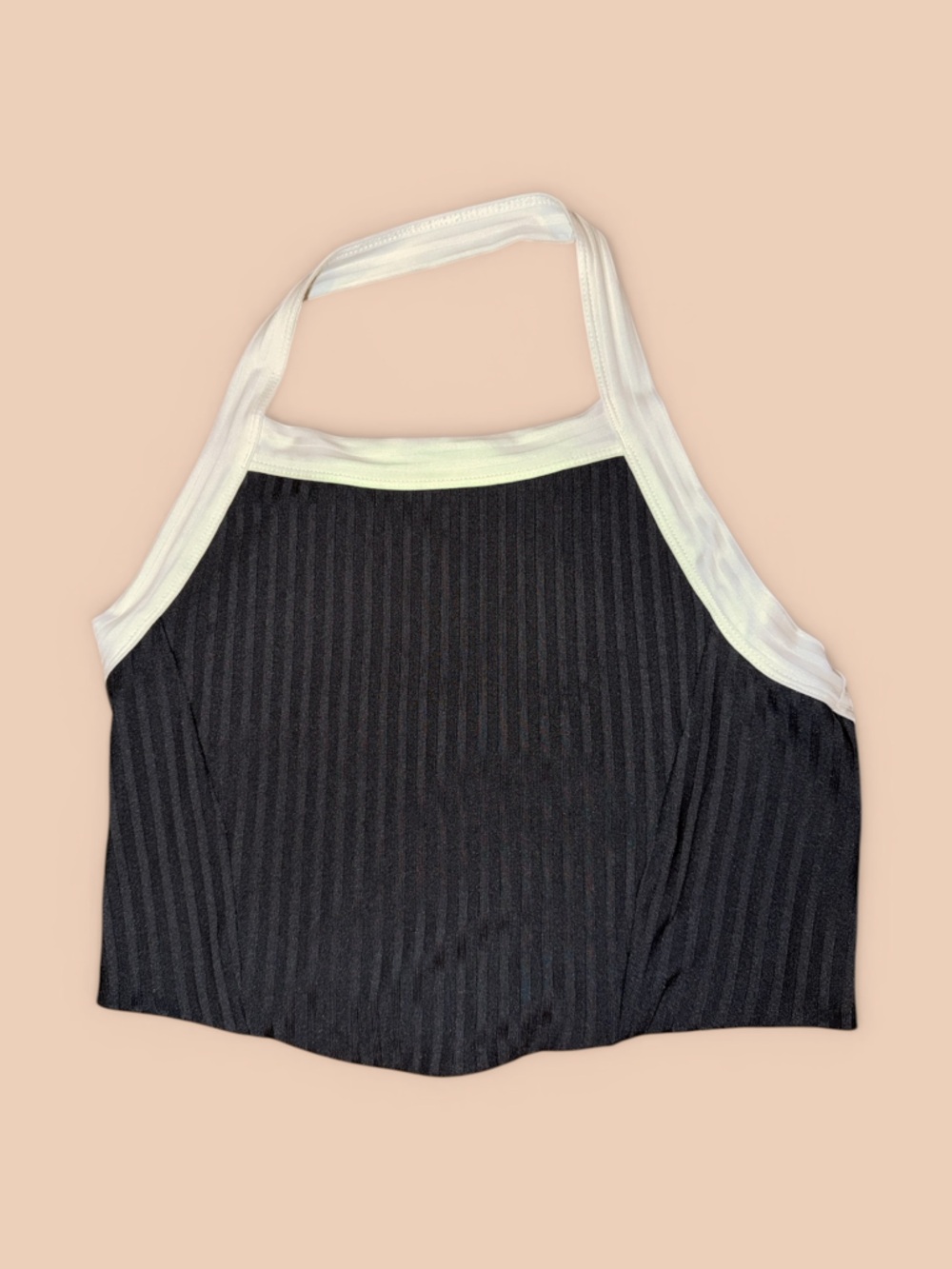 Jordan Black Ribbed Halter Crop Top with White Trim